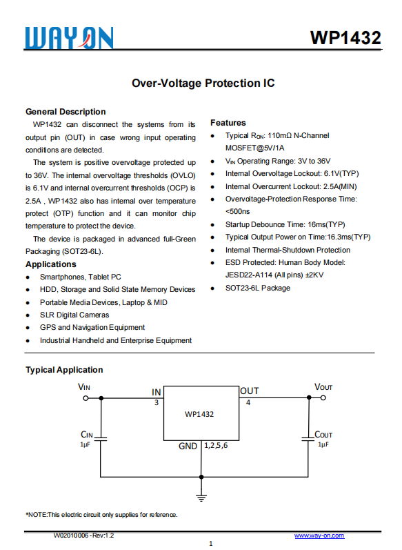 WAYON代理商，維安代理商，負(fù)載開(kāi)關(guān)WP1432 ，替換INFINEON HITFET BSP 76.png